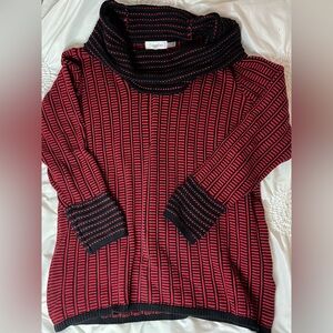 Calvin Klein Red and Black Cowl Neck Sweater Large long sleeve knit pullover